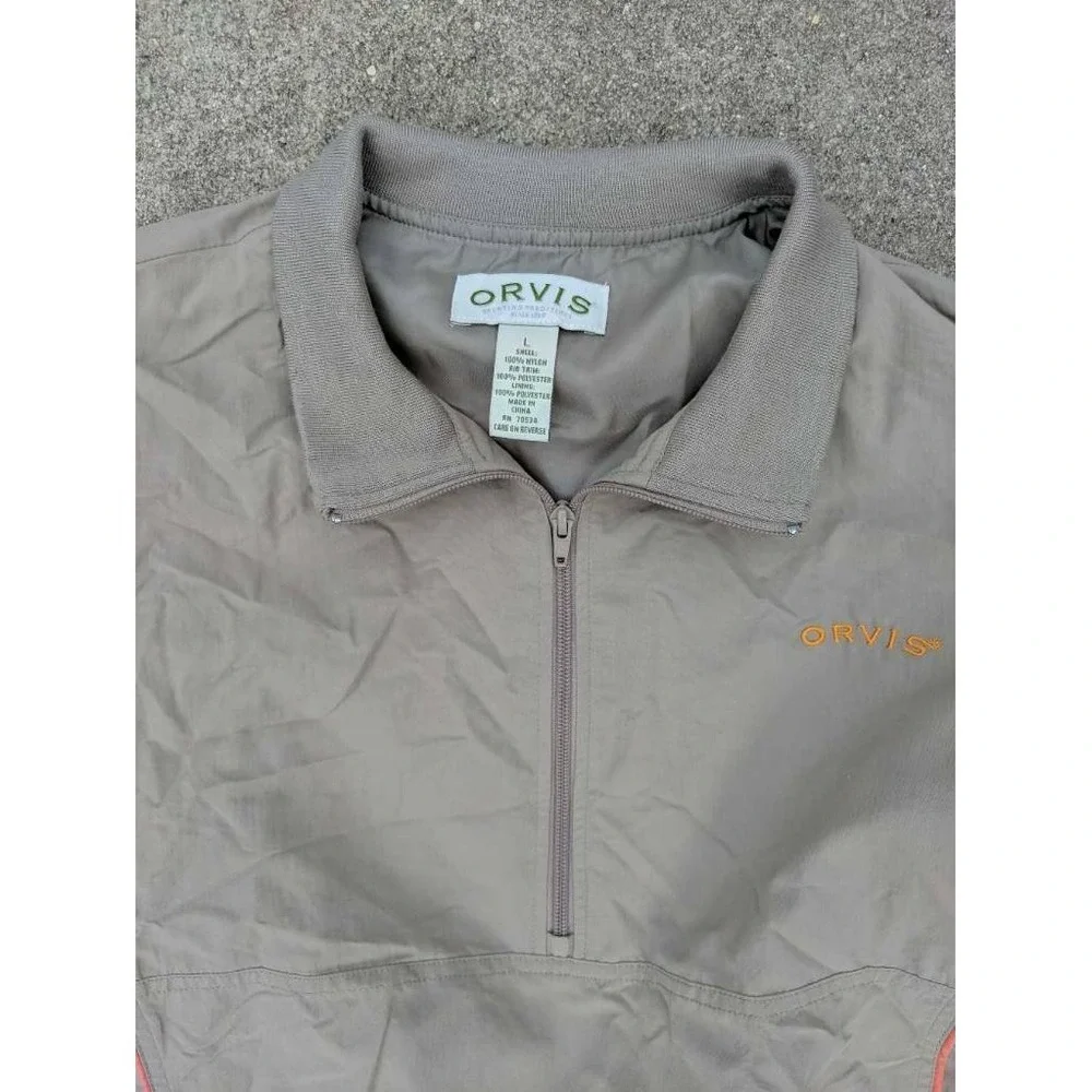 Orvis‎ Mens Activewear Jacket Beige Long Sleeves Quarter-Zip Lined 100% Nylon L
